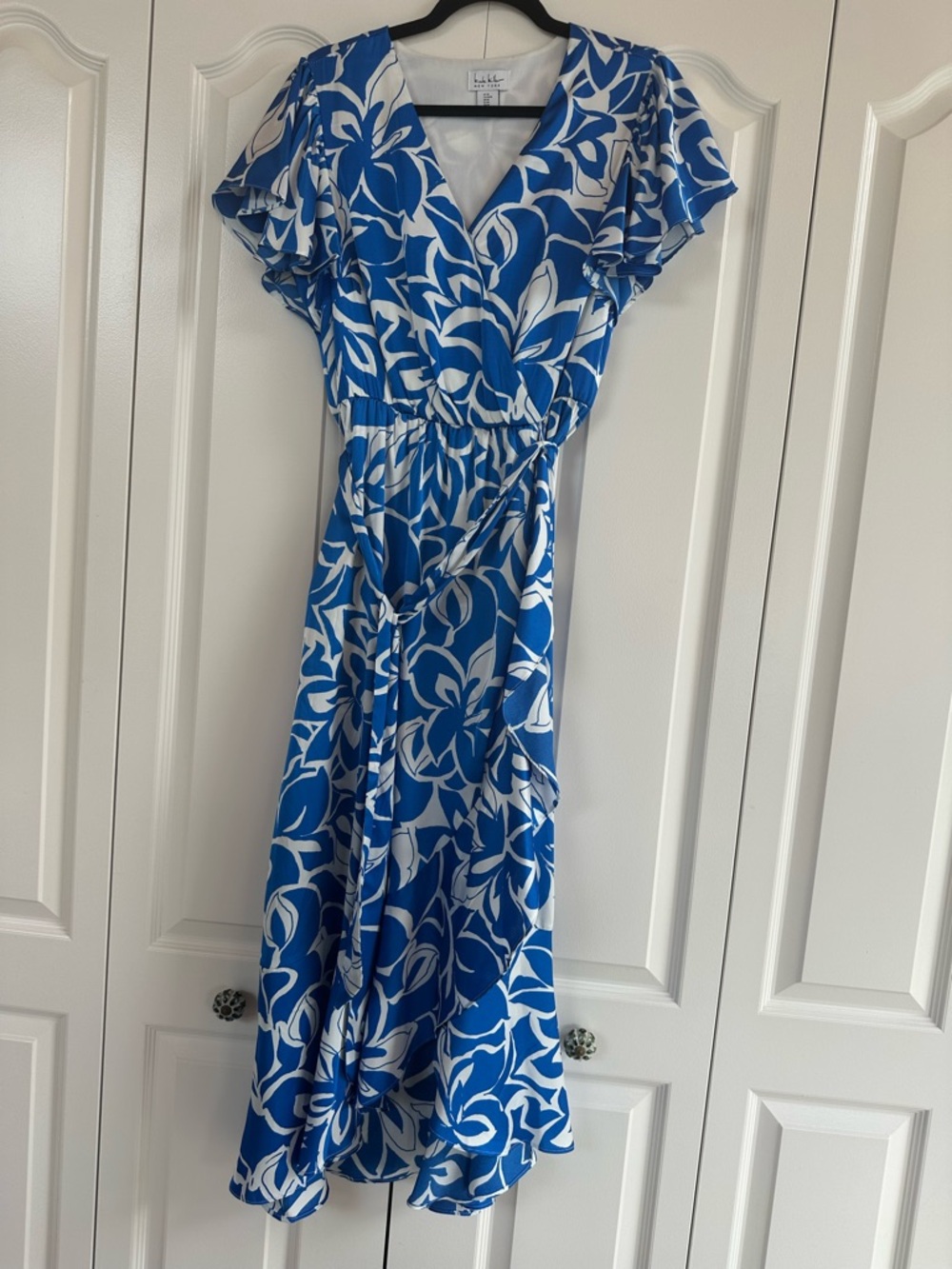 Blue and White Floral Wrap Dress